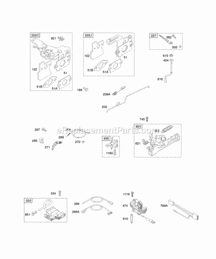 Controls Flywheel Brake Governor Spring Ignition Diagram and Parts List for 123672-0136-E1  Briggs and Stratton Engine